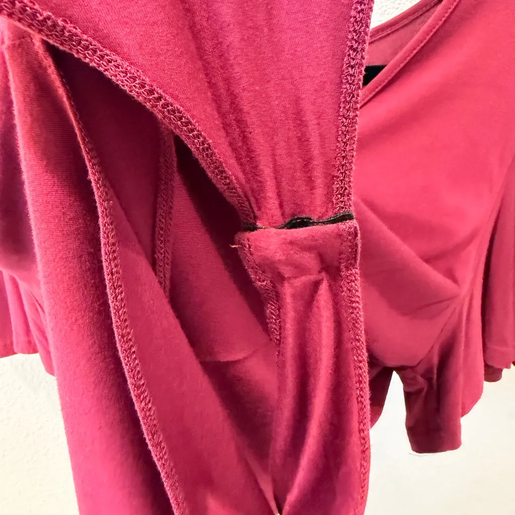 Mangopop XL Burgundy Maroon V-Neck Bodysuit Flutter Sleeves Stretch - Image 8