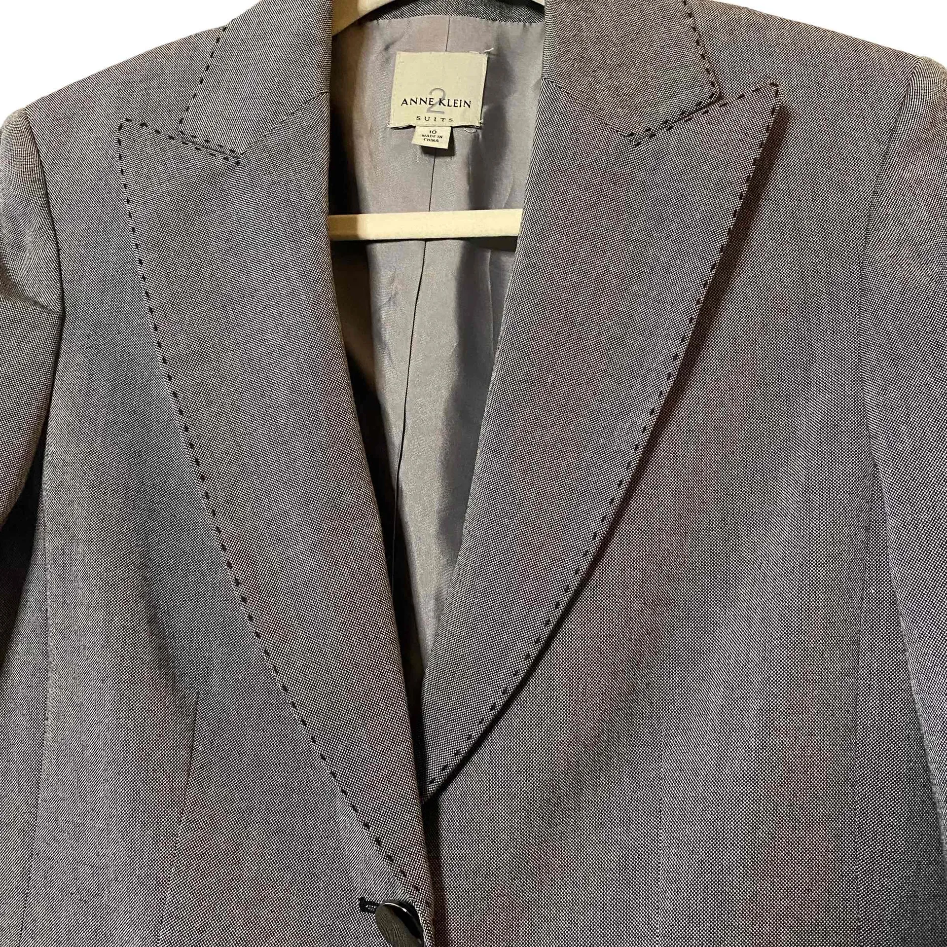 Anne Klein 2 Suits Womens Heathered Gray‎ Stitched Edging Blazer Jacket Size 10 - Image 3