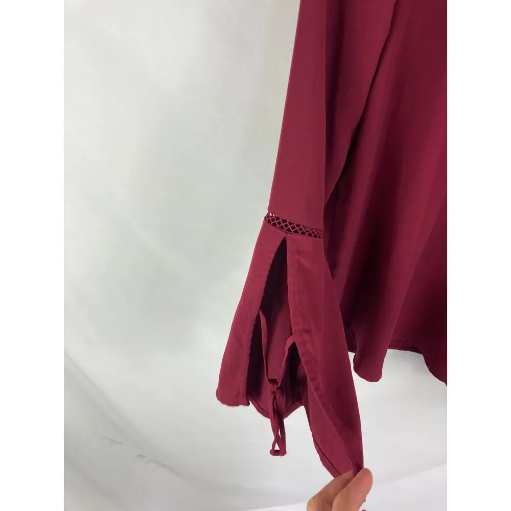 Ro & De Bell Sleeve Tie V Neck Maroon Blouse Size Medium - Image 2