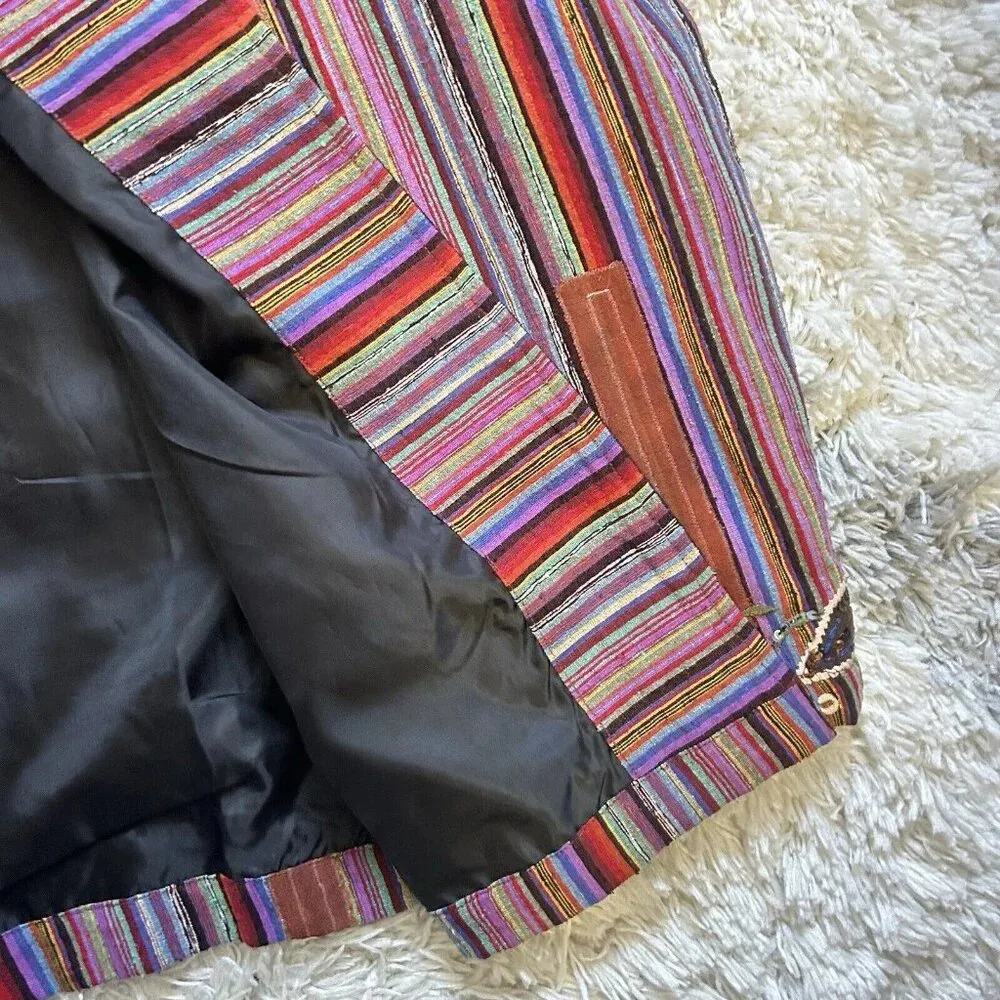 National Geographic Purple Patchwork Open Front Silk Boho Blazer Sz Medium M - Image 5