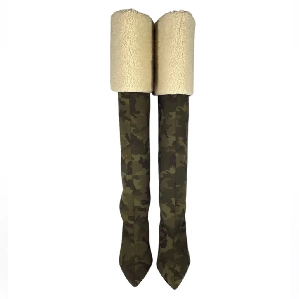 Good American Camo Sherpa Kickstand Over the Knee Boots NEW size 6.5 $250 RARE - Image 6