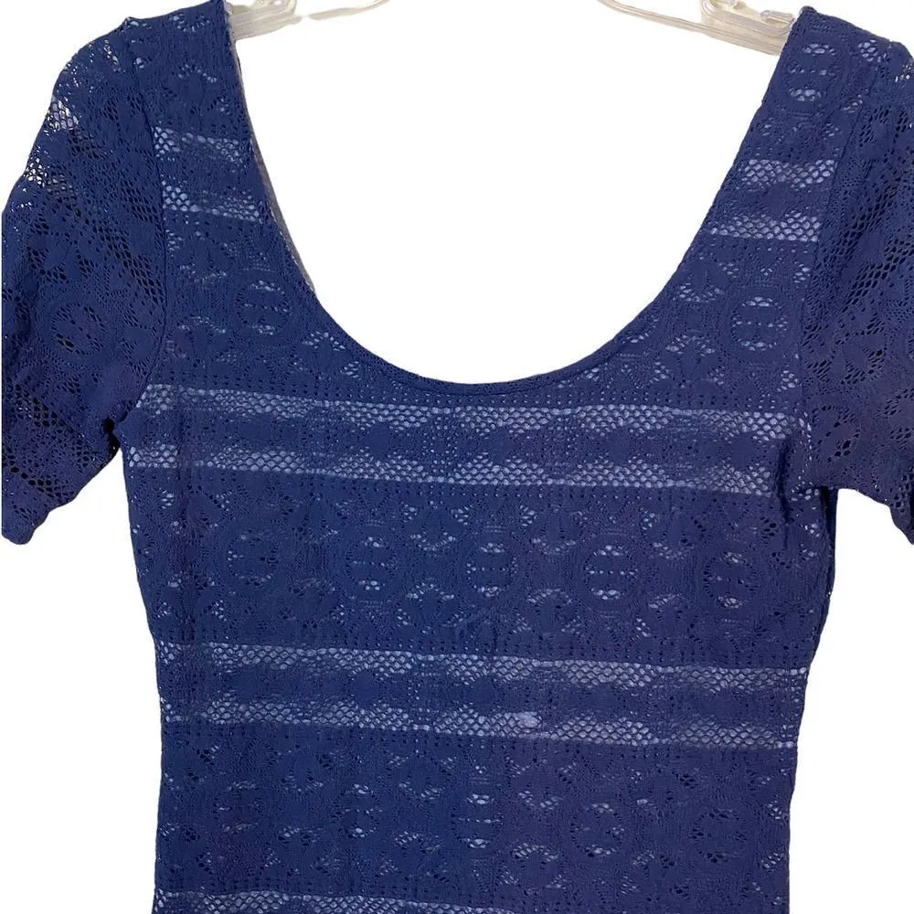 Abercrombie & Fitch Bodycon Crochet Knit Lace Dress Size Small Blue - Image 2