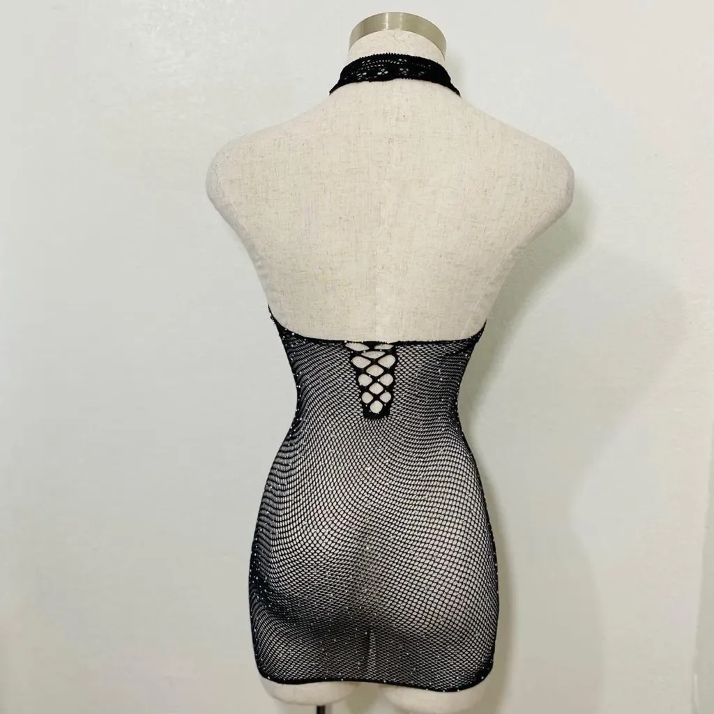 Your Dream Girl HalterNeck Studded Bodystocking Dress Black Size undefined - Image 7