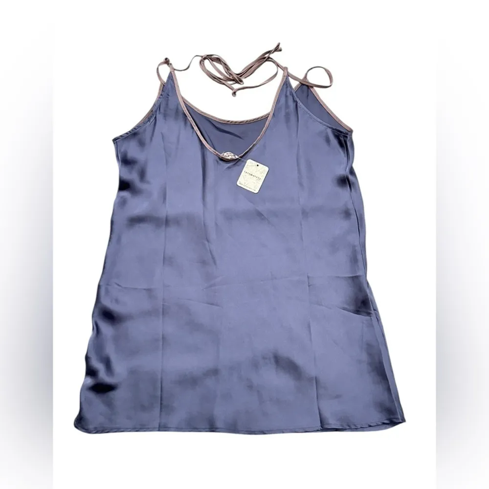 #55 NWT Free People Just What You Need Satin Chemise in Blue Granite Combo - Image 5
