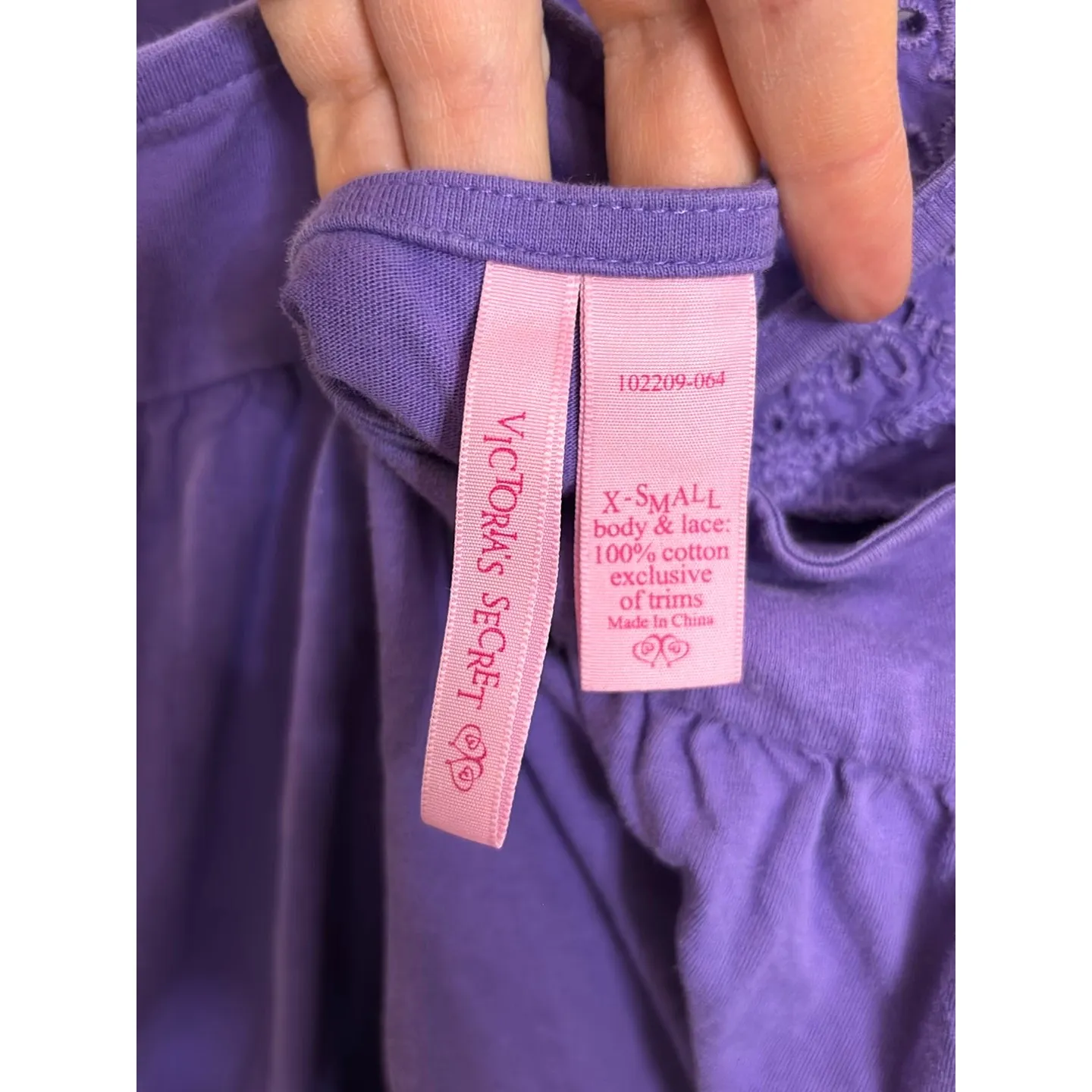 Victoria's Secret Cami Top Womens XS Purple Eyelet Lace Empire Waist Cotton Y2K - Image 3