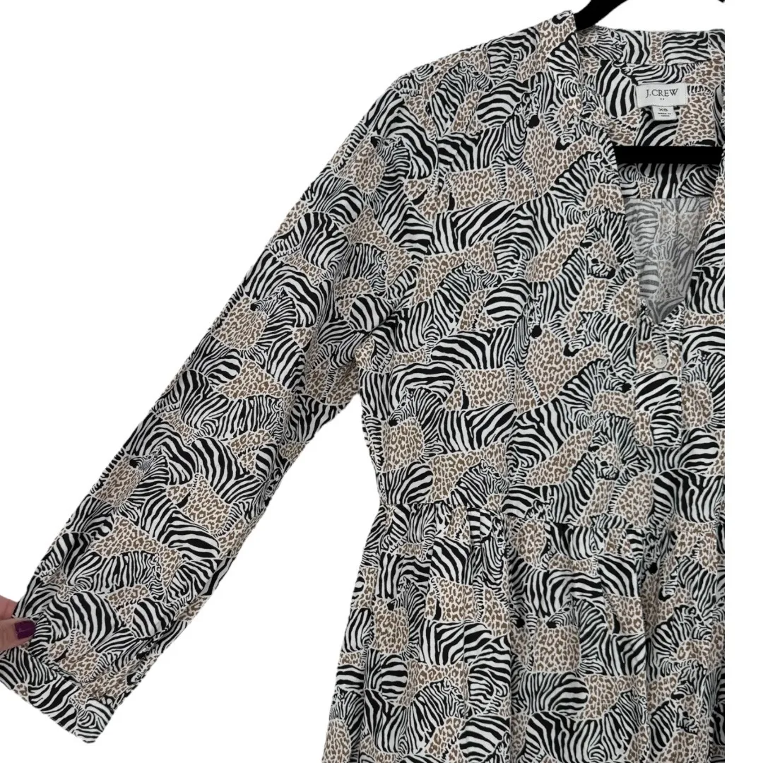 J.Crew Animal Print Novelty Zebra Leopard Long Sleeve Tiered Mini‎ Dress Size XS - Image 10