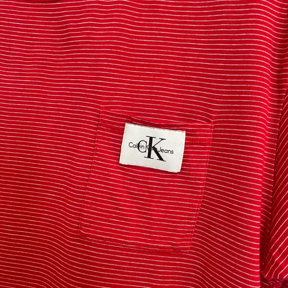 Calvin Klein CK Striped Boxy Crop Tee Red White Medium - Image 7