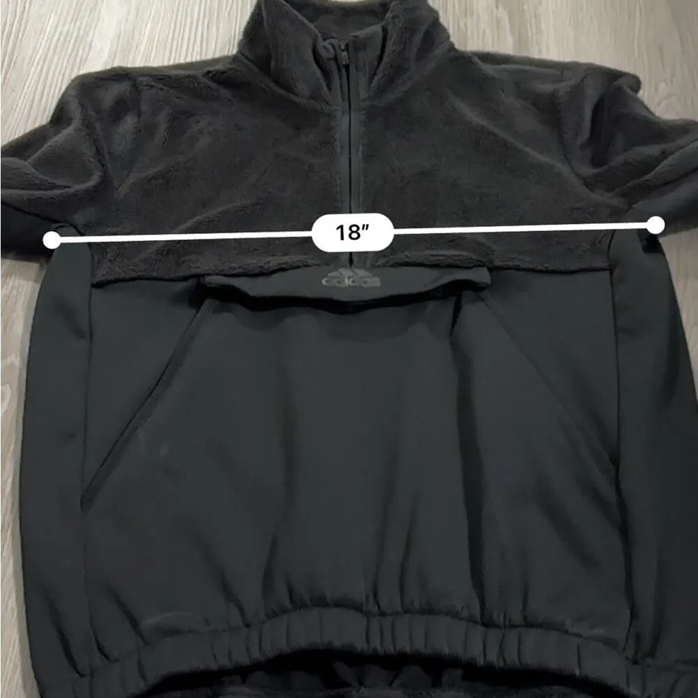 Adidas Black Fuzzy Sherpa Half Zip Long‎ Sleeve Sweatshirt Size S - Image 9