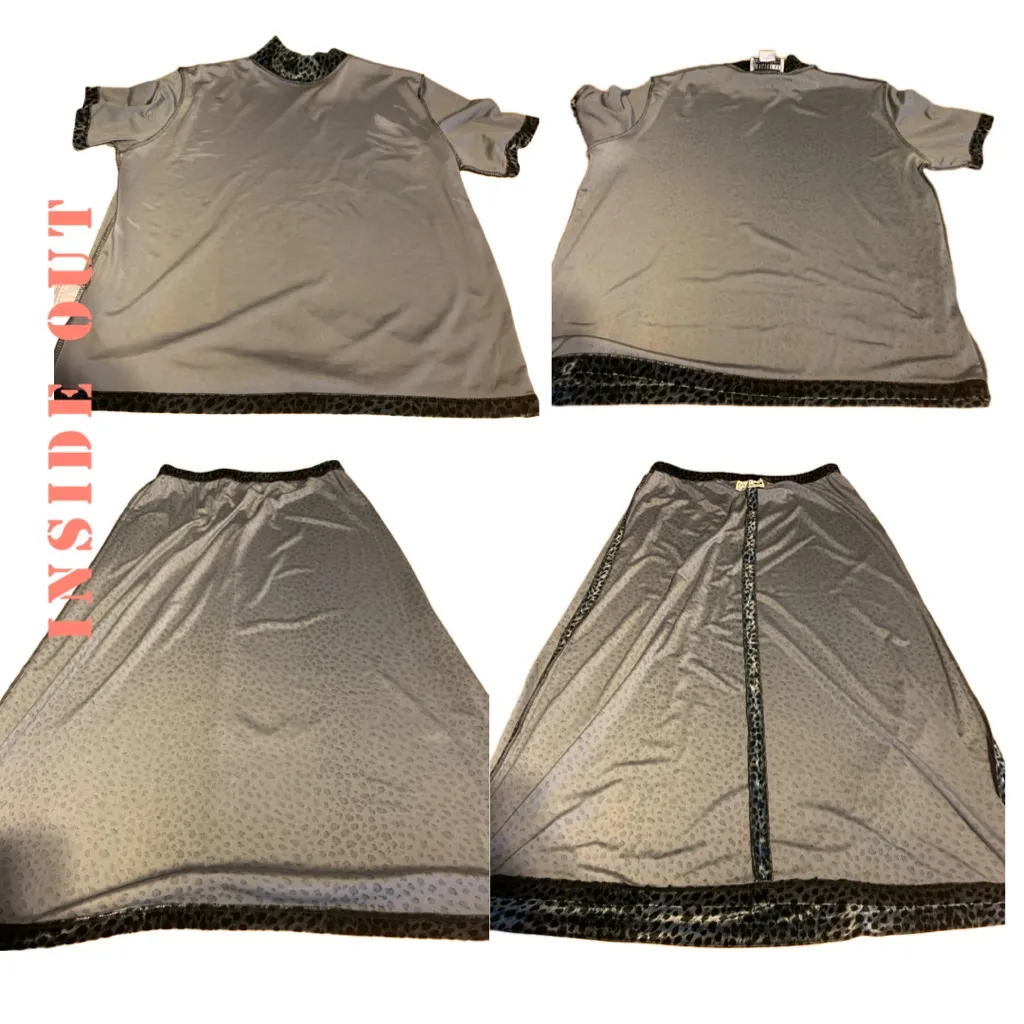 LESLIE FAY VINTAGE 1990'S GRAY & SILVER VELOUR ANIMAL PRINT SKIRT SET (XL) - Image 11