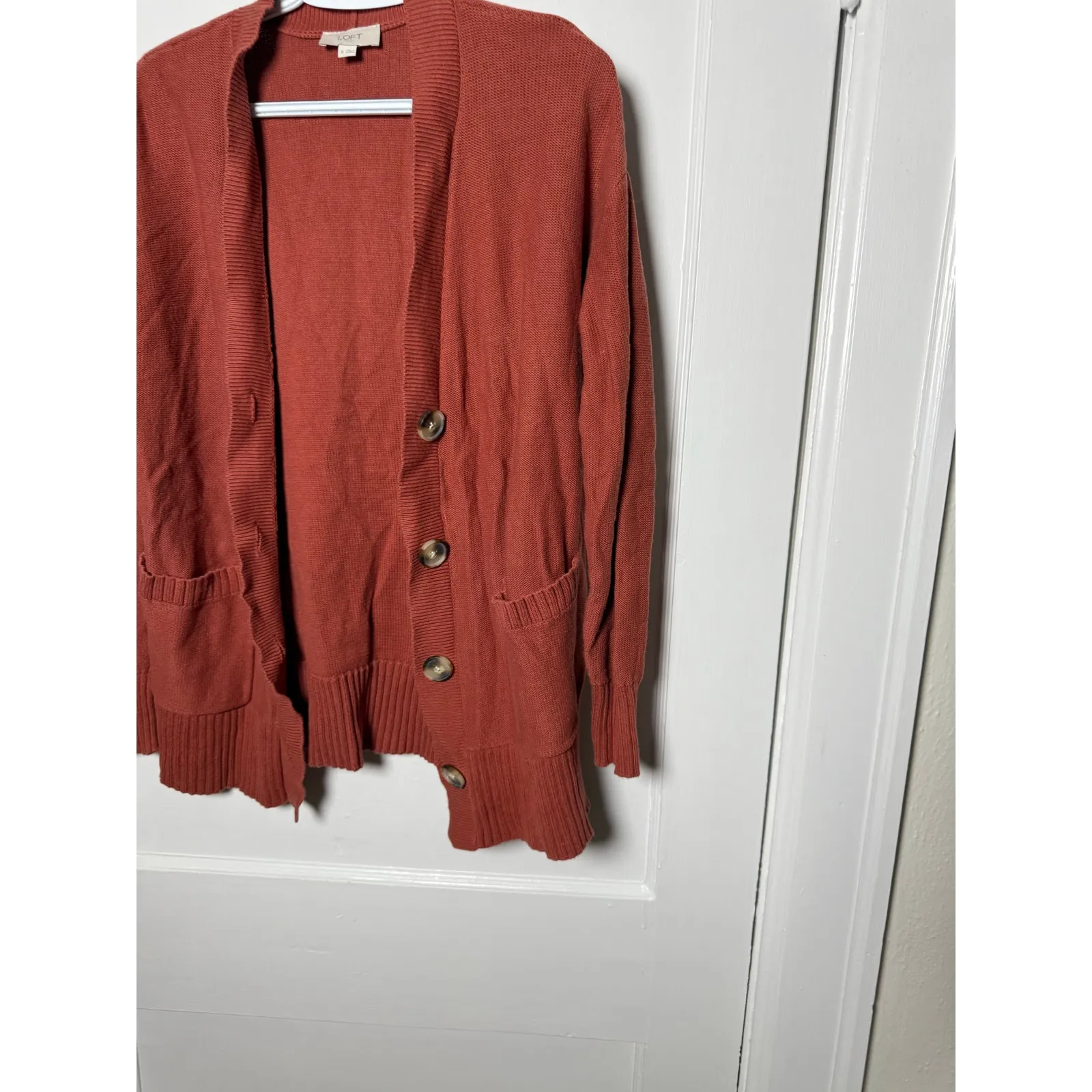 Loft Orange Rust Burnt Orange Oversized Button Slouchy Cardigan Sweater MED - Image 3