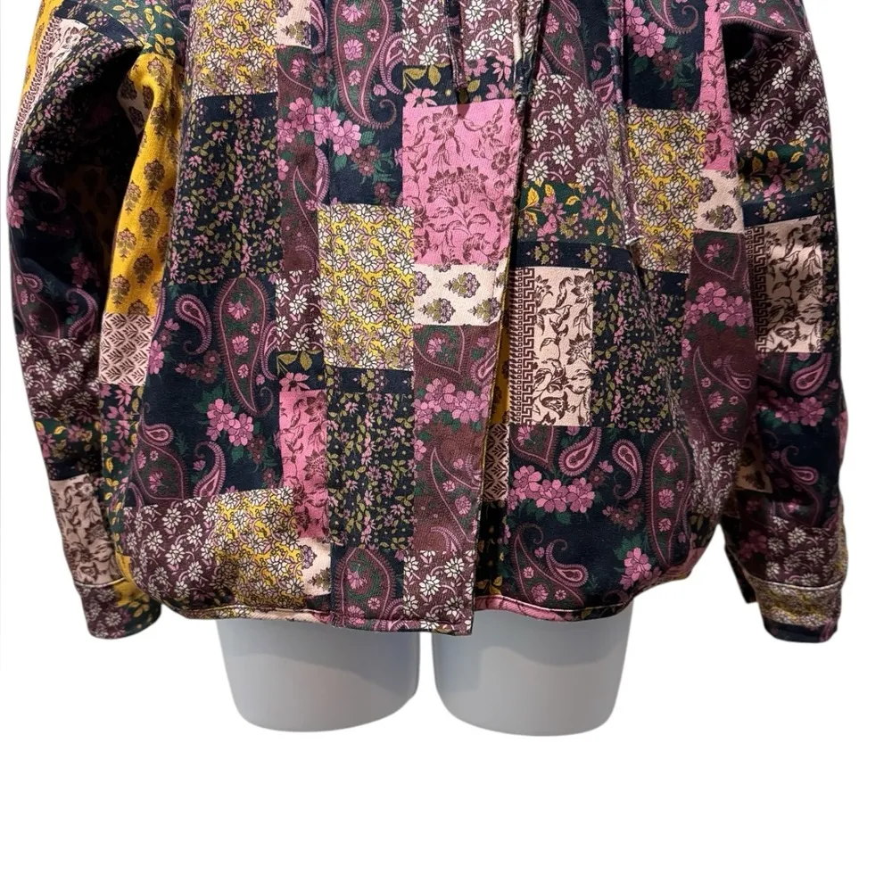 Cider  Patchwork Paisley Quilted Bomber Jacket | Size M Boho Retro Statement Coat - Image 5