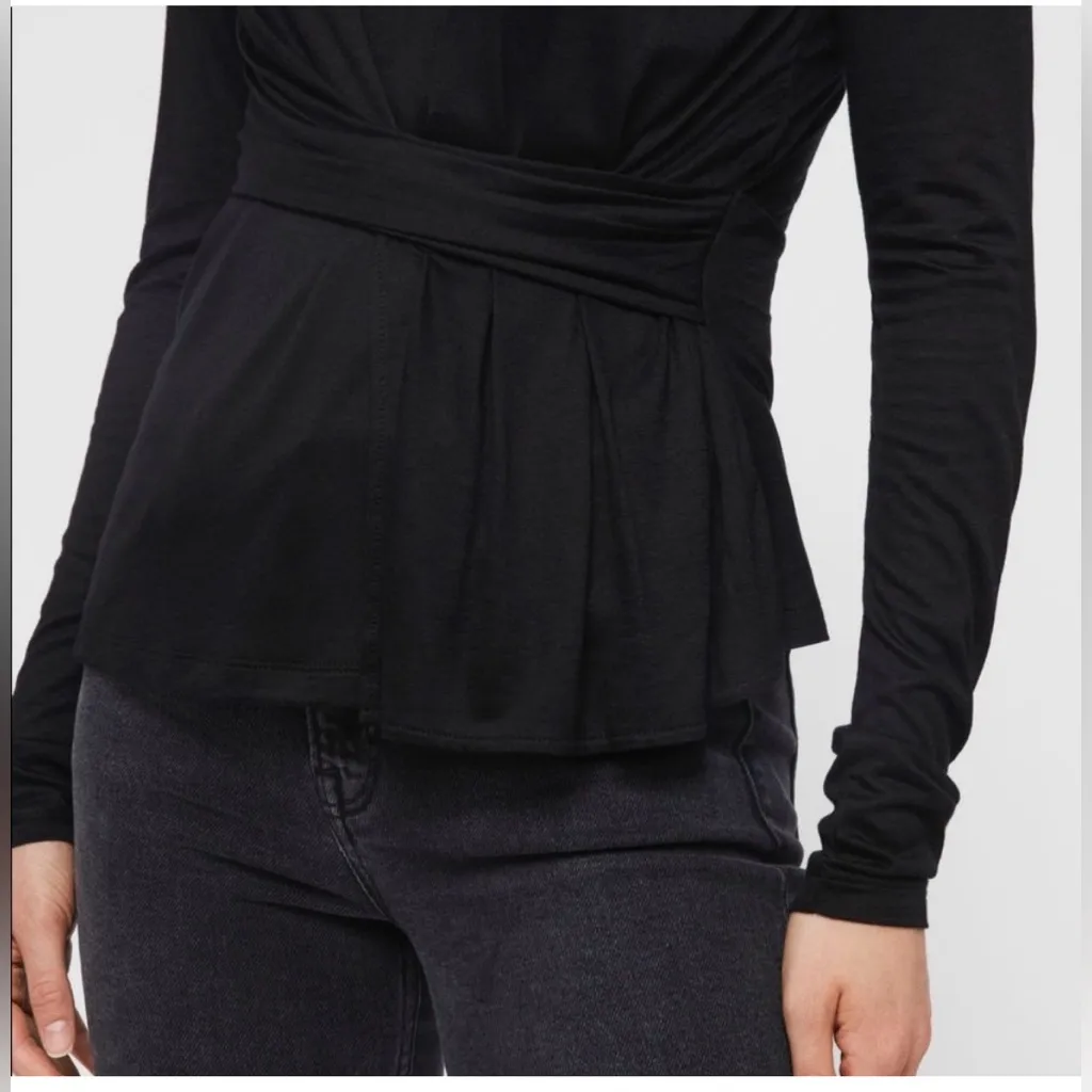 Allsaints Limera Long Sleeve Wrap Front Top Size Large in Black - Image 2