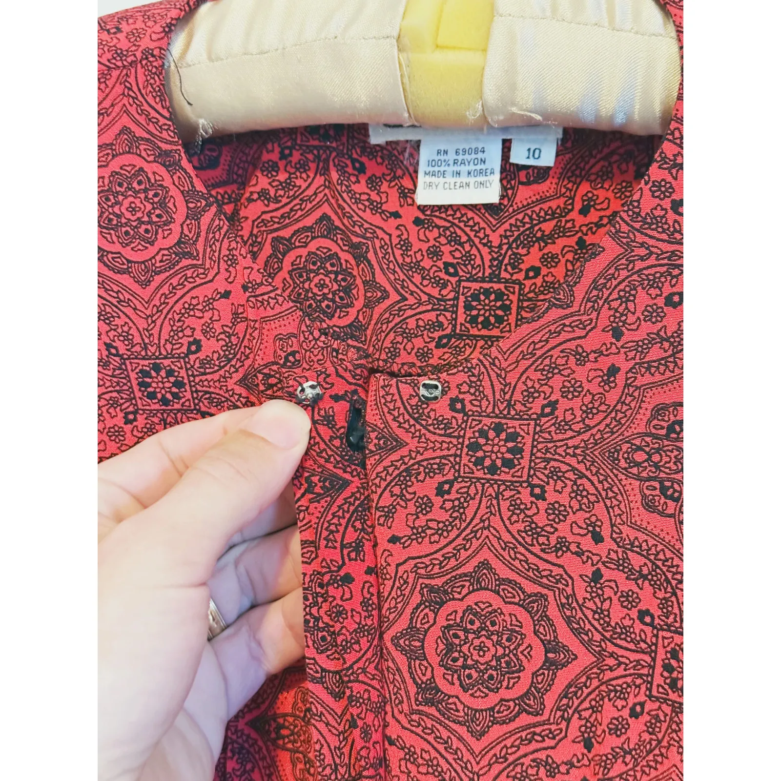 Vintage Karin Stevens 1980s Paisley Blouson Midi Dress 10 Red Black Career Retro - Image 7