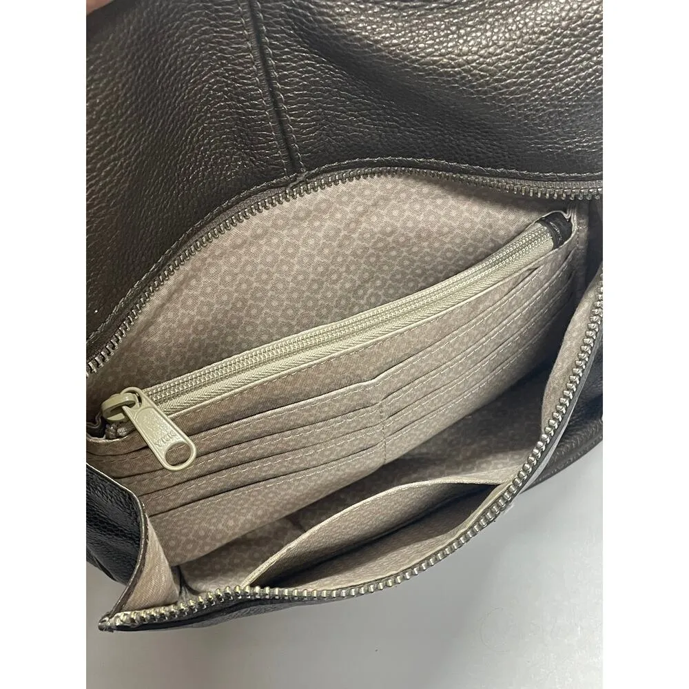 Brighton Your Bag Beck Bucket Organizer Pewter Wide Bottom Hobo Shoulder Purse - Image 9