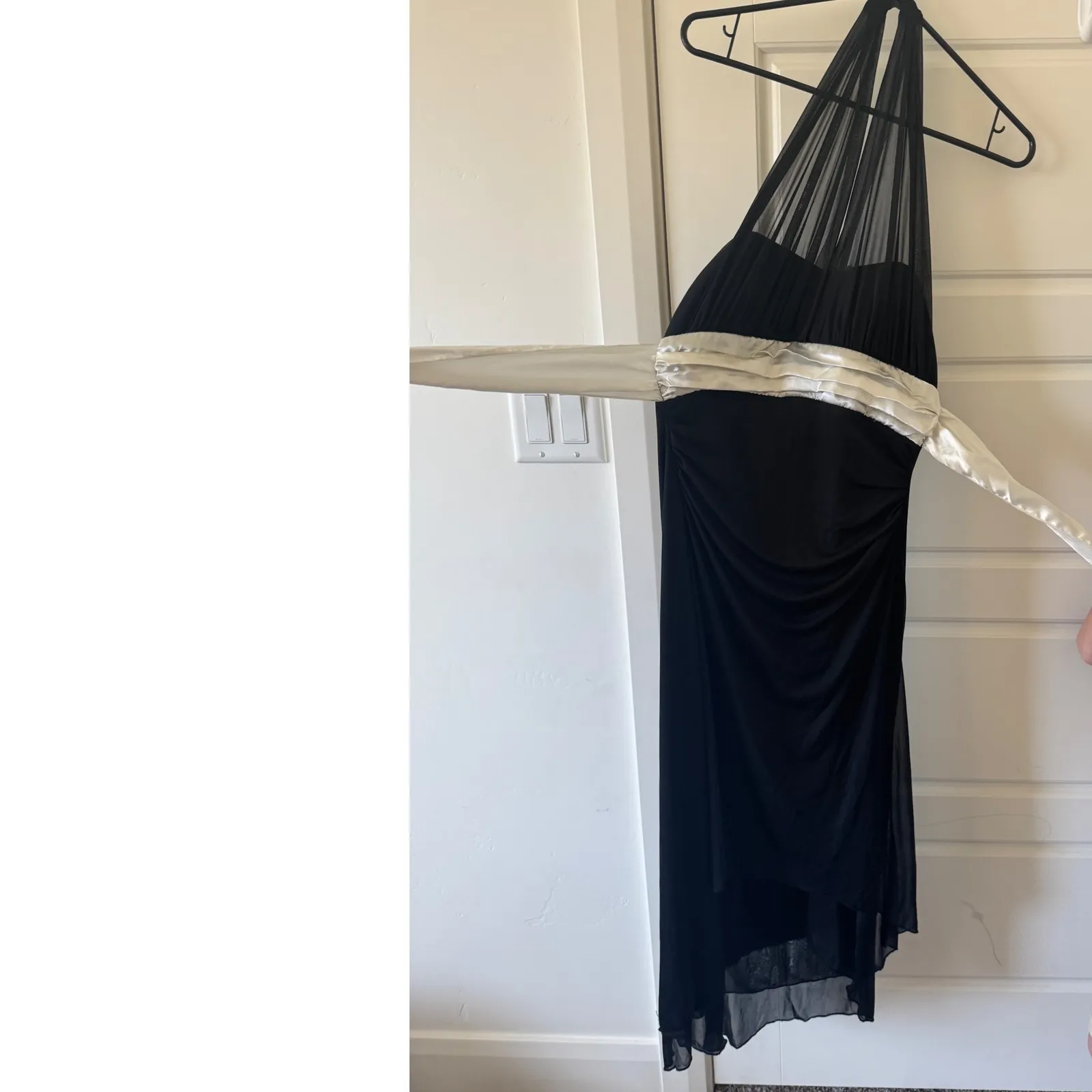 Y2K Vintage TRIXXI Black Sheer Tiered Tie Waist Bow Halter Midi Dress sz M Fairy Size M - Image 4