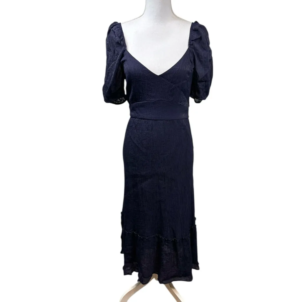 Lulus Simply a Sensation Dark Navy Blue Puff Sleeve Cottagecore Boho Midi Dress - Image 2