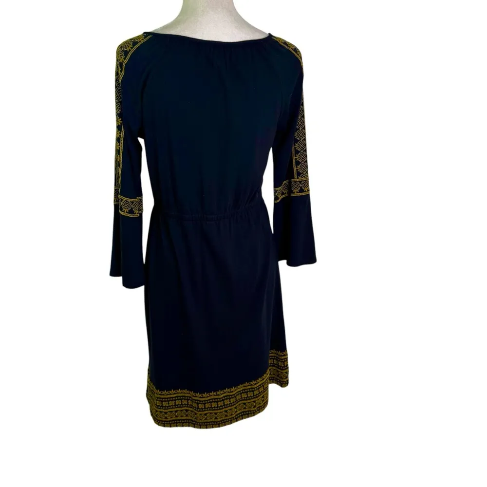 J. Jill Embroidered Cotton Blend Boho Knit Peasant Sheath Dress Black Size S - Image 6