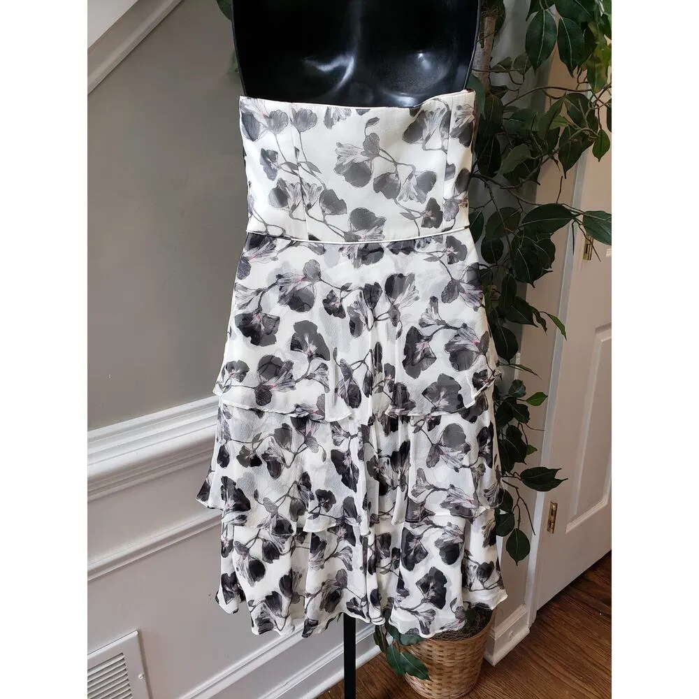 White House Black Market Fit & Flare Dress Womens 2 Floral Silk Off The Shoulder - Image 4