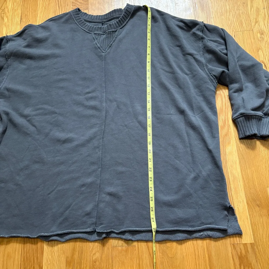 Aerie Gray Oversized Cozy Crew Neck Long Sleeve Sweatshirt Distressed Women’s Sm - Image 4