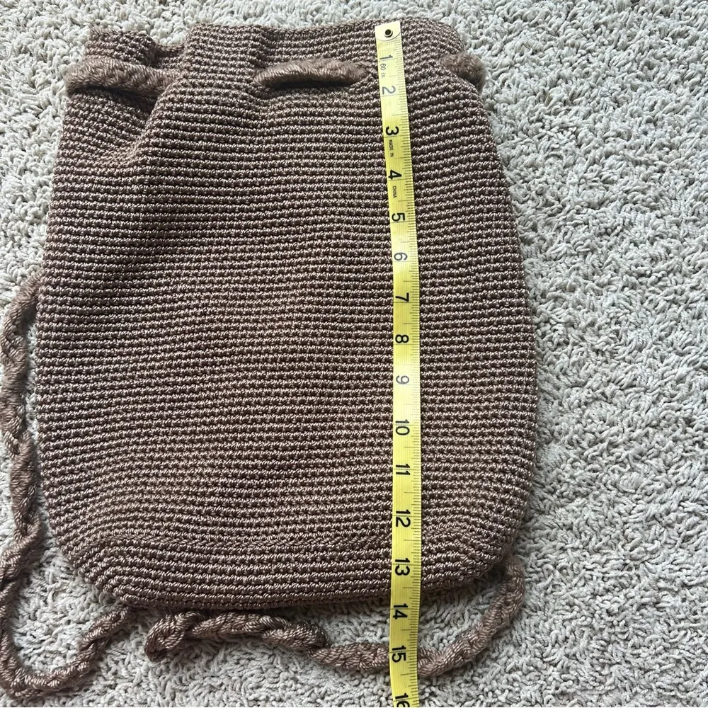 The SAK Brown Crocheted Dylan Knapsack Boho Chic Large Backpack Macrame … - Image 3