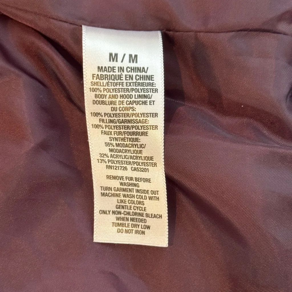 Aéropostale Sherpa Lined Y2K Puffer Vest Medium Burgundy Faux Fur Hood Winter - Image 8