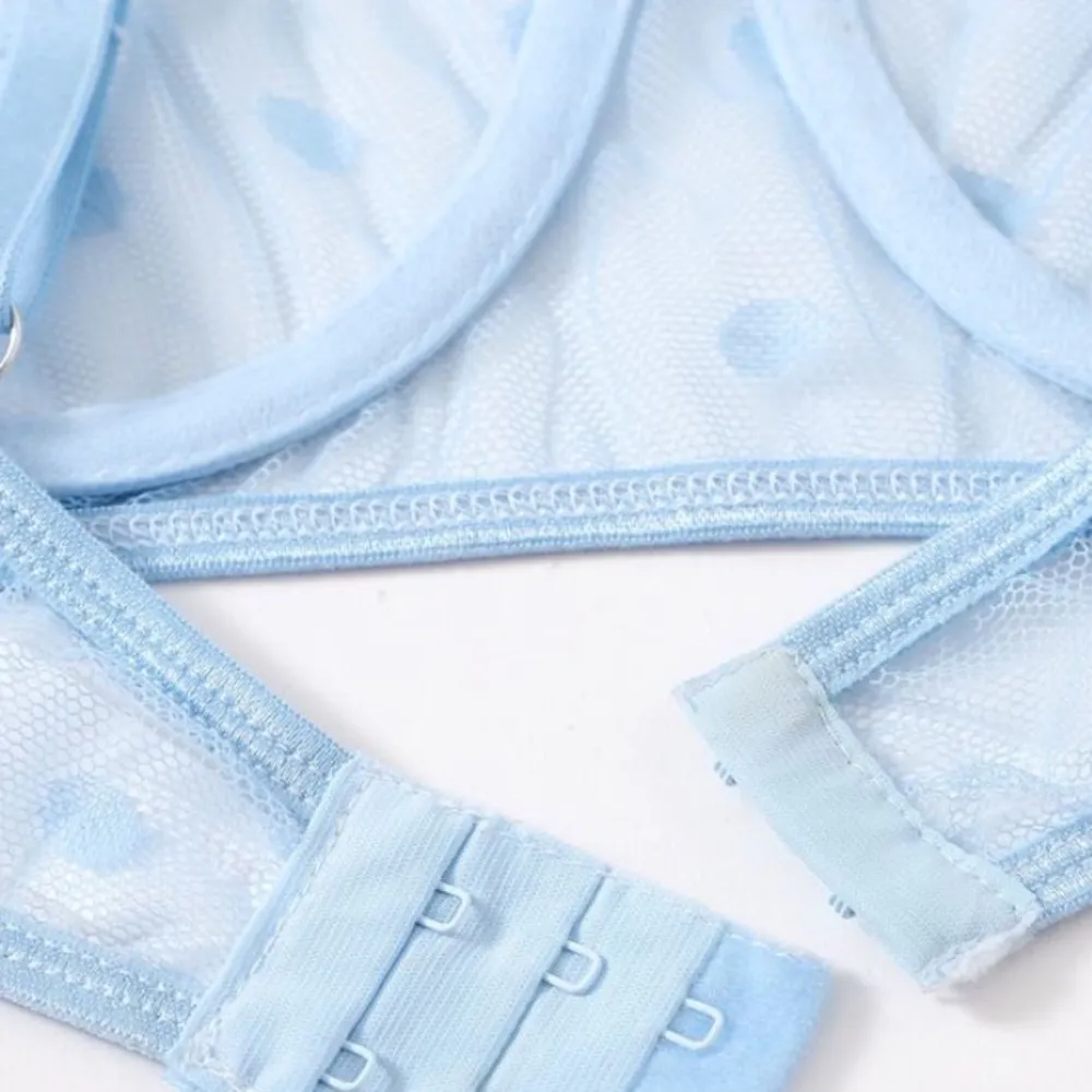 Shein Dobby Mesh Polka Dot Underwire Blue Bra Medium - Image 3