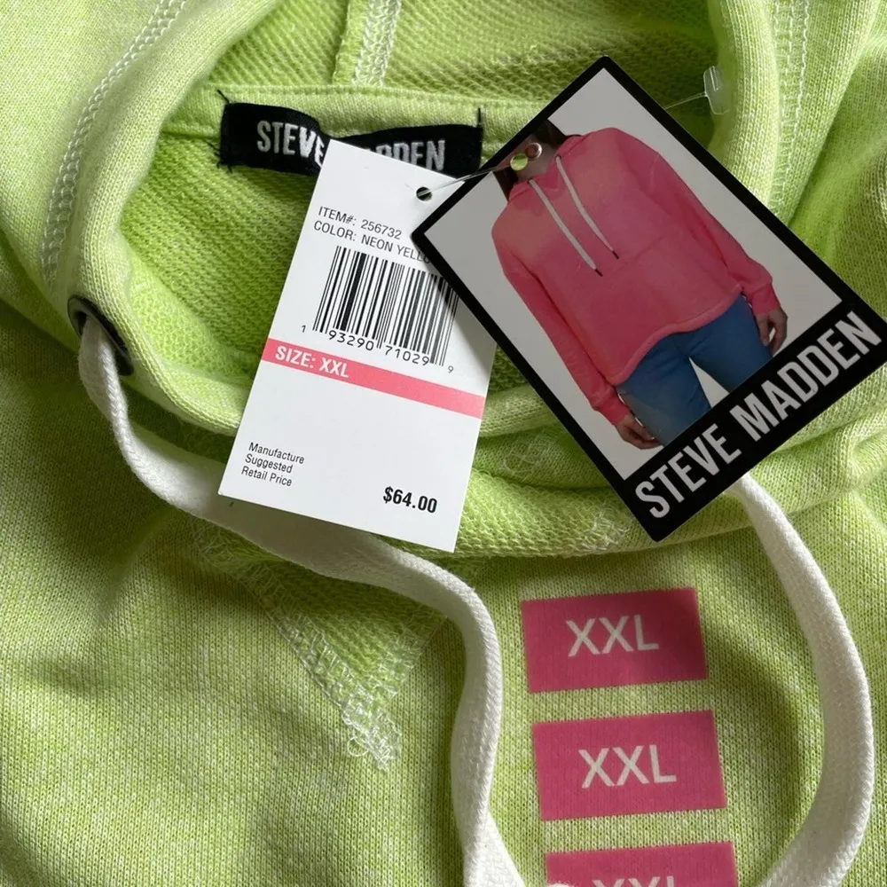 Steve Madden  Neon Yellow Sweatshirt Hoodie Pullover w/ Kangaroo Pocket XXL NEW - Image 5