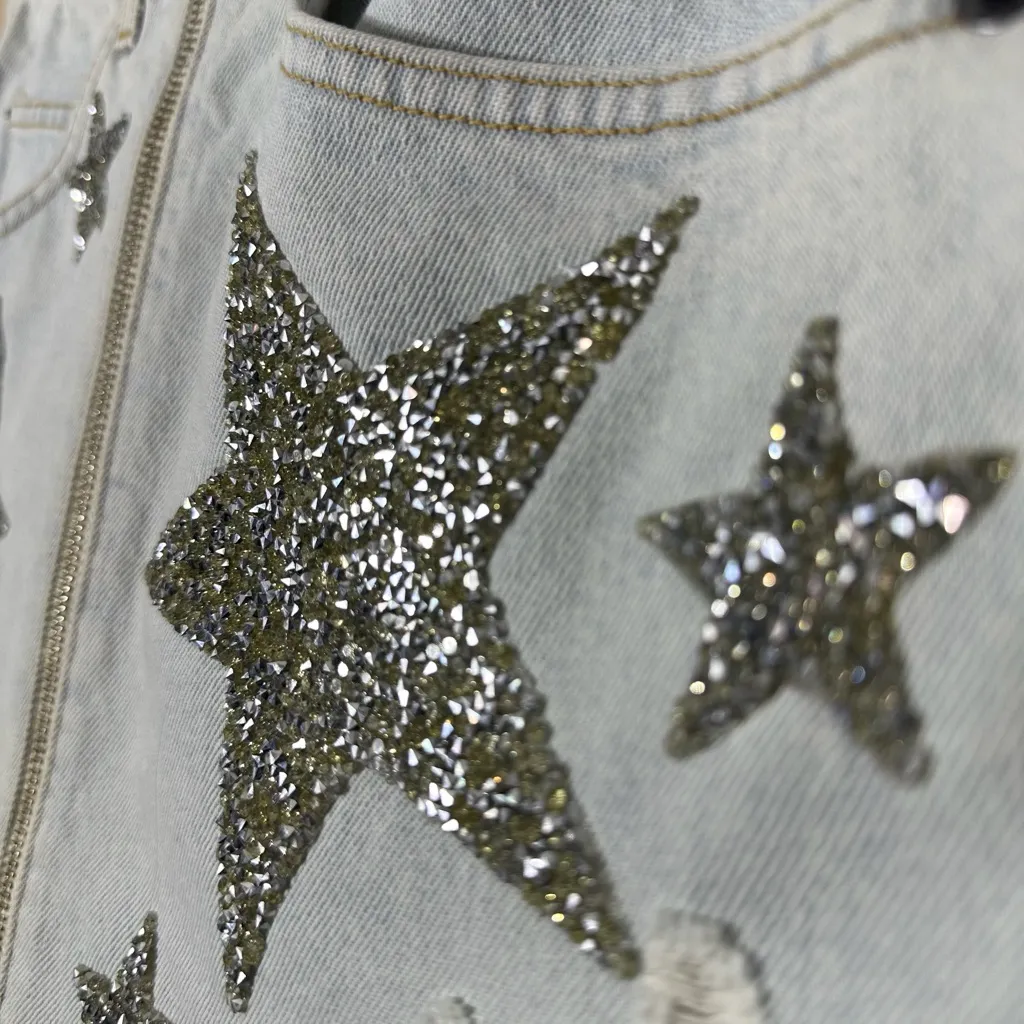 Carmar Los Angeles Star Studded Distressed Denim Mini Skirt Size 28 Blue - Image 5