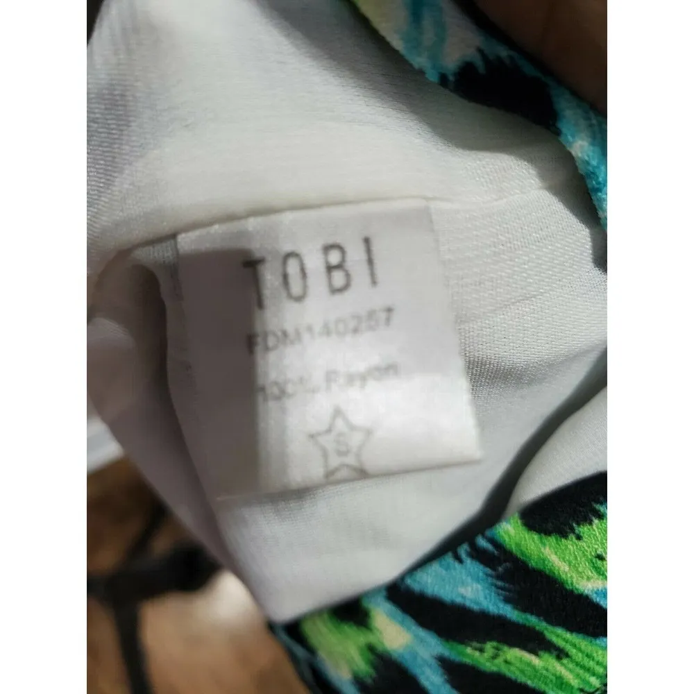 Tobi Women's Multicolor 100% Rayon Short Sleeve Round Neck Knee Length Dress S - Image 9