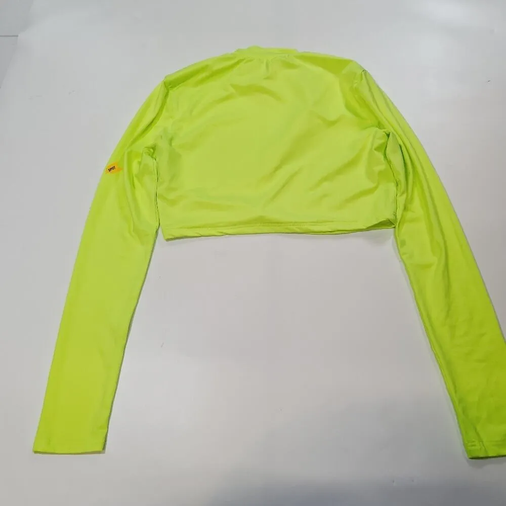 Superdown Nicky Zip Crop Top in Neon Yellow Large - Image 9