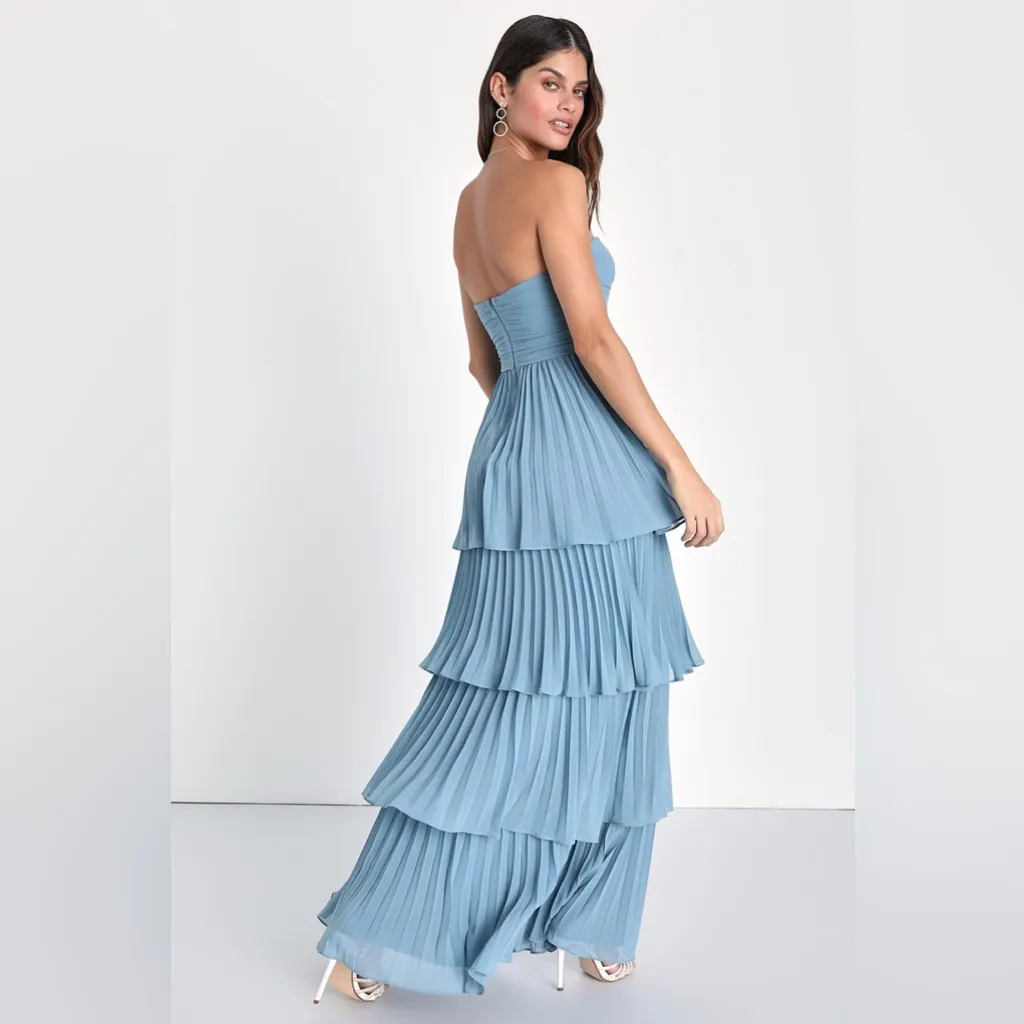 LULU’S Seriously Sensational Light Blue Strapless Tiered Maxi Dress - Image 5