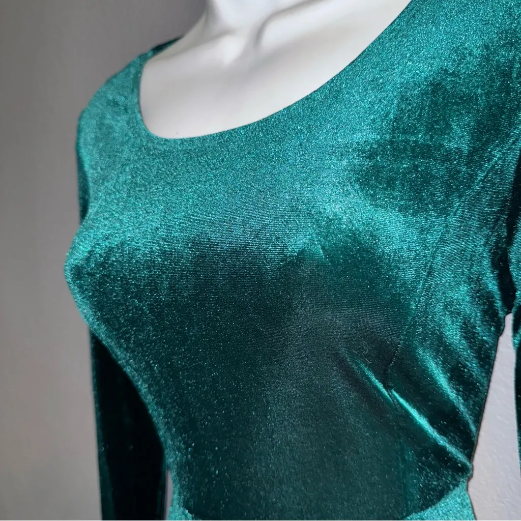 Green Long Sleeve Velvet Velveteen Holiday Christmas Dress Womens Small - Image 4