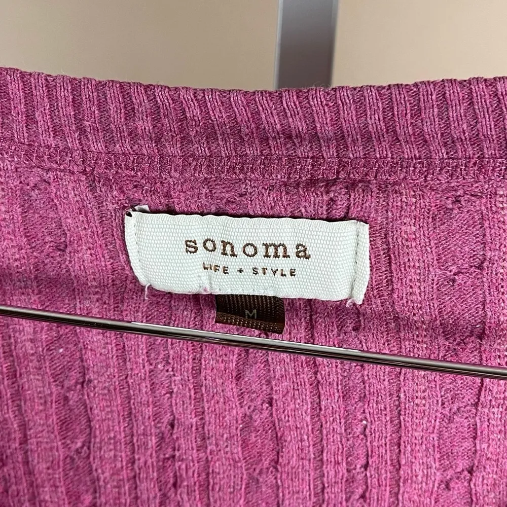 Sonoma Medium Vintage Grandma Cardigan Cotton Ribbed Cable Knit Pink Grannycore - Image 7