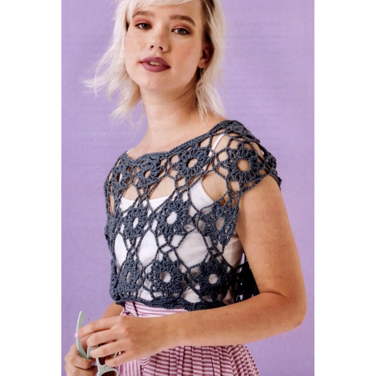 Crochet Summer Top Floral Knit handmade Boho hippie Blue Crop Top - Image 2