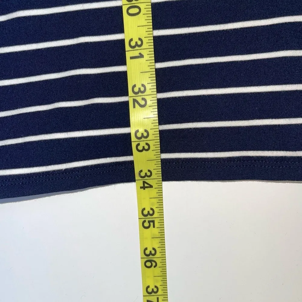 WHBM Navy Blue White Striped Bell Sleeve Knee-length Shift Dress - Image 11