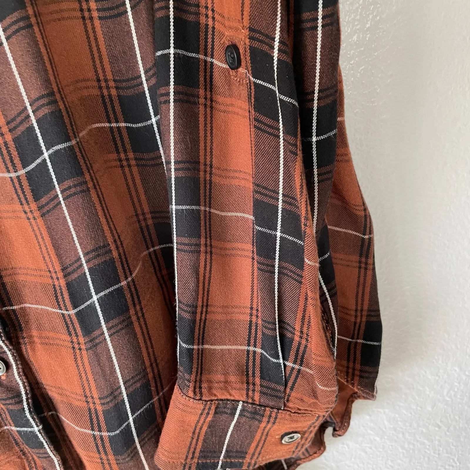 BeachLunchLounge Brown Button Up S Womens Oversized Plaid Collared Pleated - Image 2
