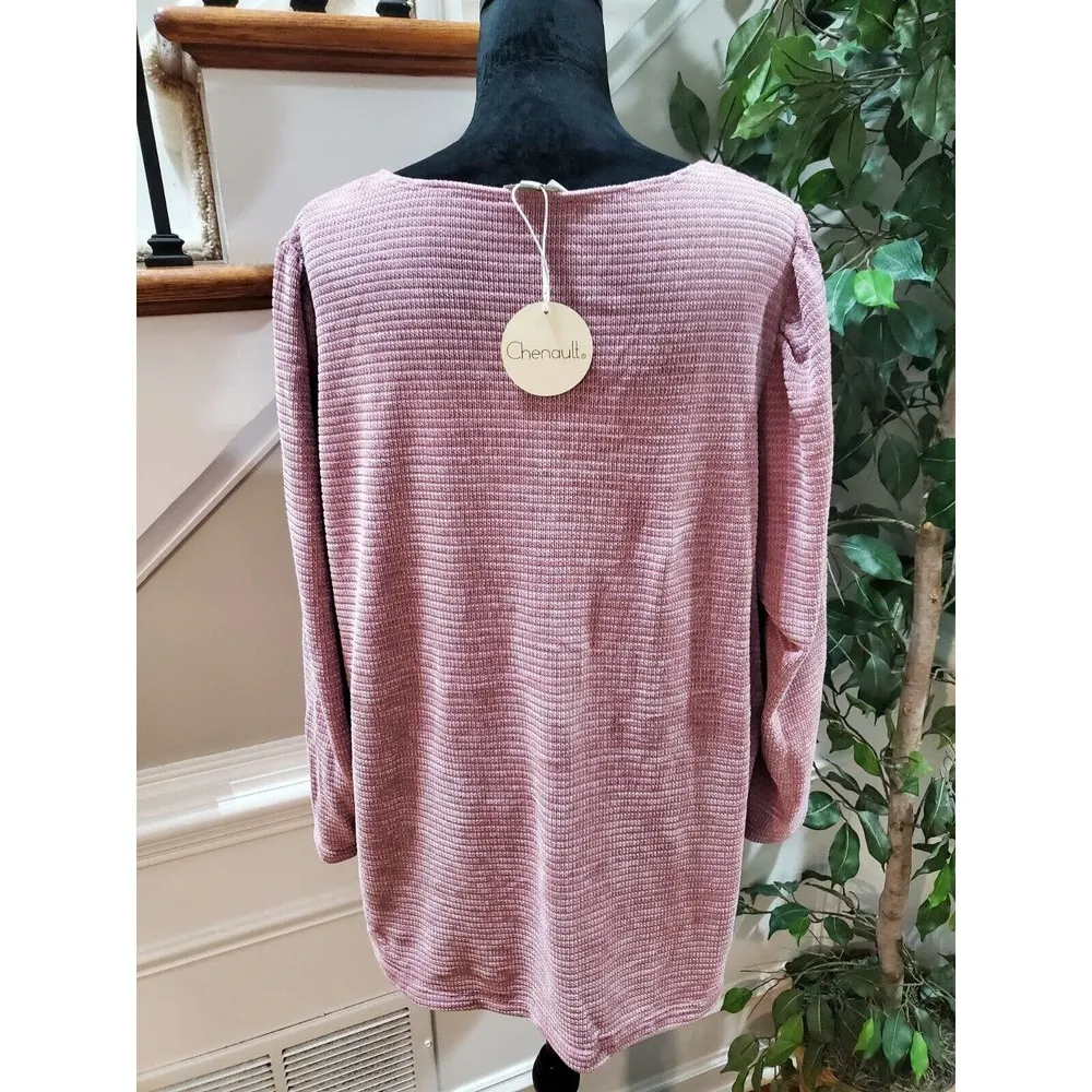 CHENAULT Sweater Rose Pink Chenille Raglan Sleeves Womens 3X Causal Pullover - Image 7