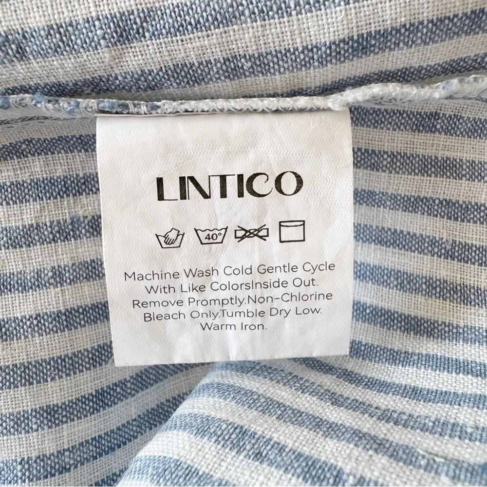 Lintico Morgan 100% Linen Striped Short Sleeve Midi Dress Boho Lagenlook Size S Blue - Image 17