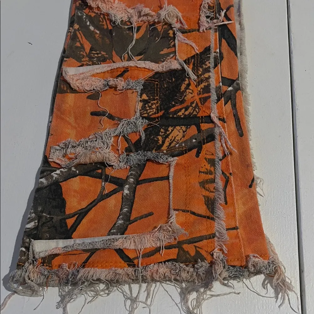 Rockstar Vibrant Orange and Black Jeans with Distressed Details Size XS - Image 8