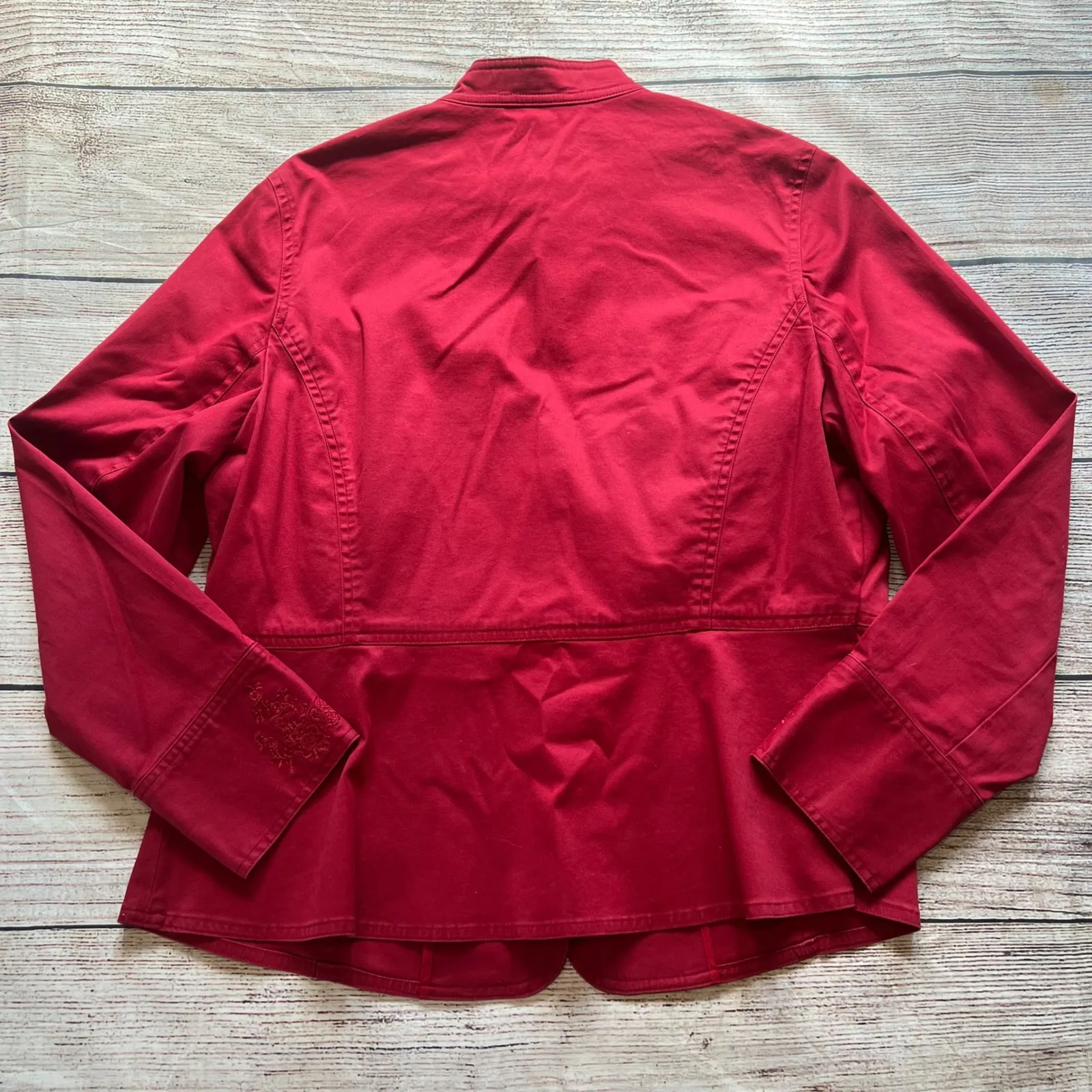 Vintage Jones New York Red Floral Embroidered Collared Jacket Womens XL y2k fall - Image 5
