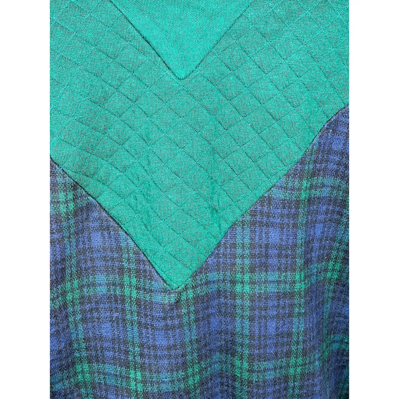 sweatshirt plaid chevron quilted green navy shoulder pads 1980s Size L - Image 4