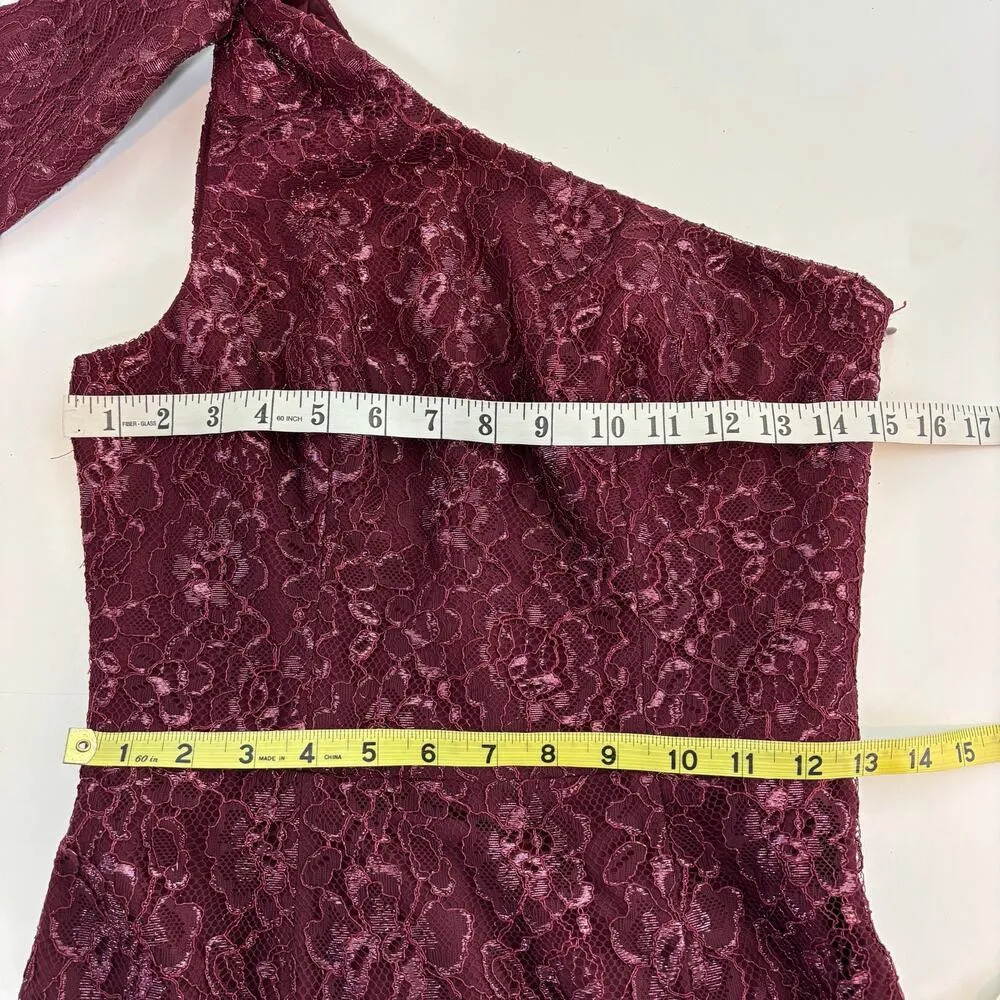 Dress the Population Tiffany One Shoulder Lace Midi Dress in Oxblood S - Image 8