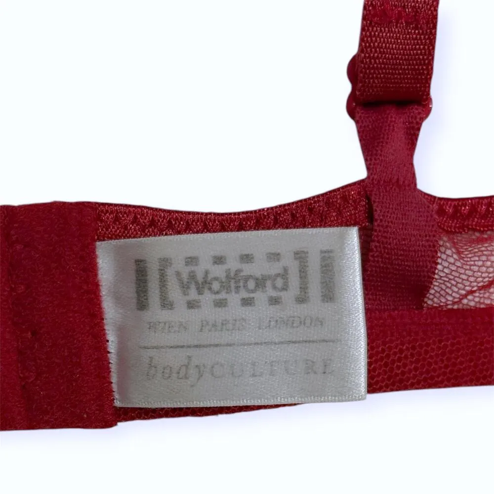 Wolford 34C Bra Sheer Unlined Underwire Red Mesh Sexy Lingerie Adjustable VTG Size undefined - Image 4