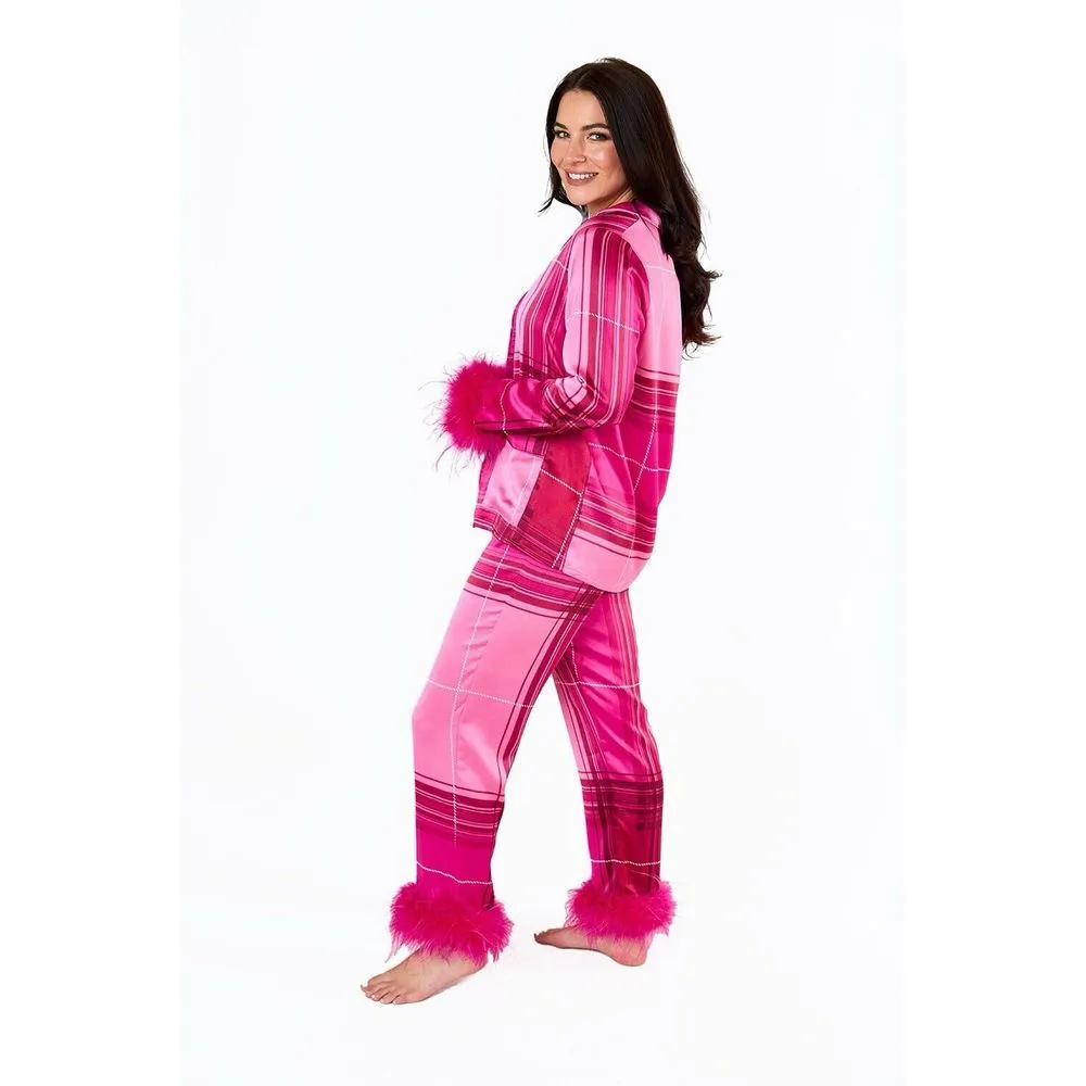 New Buddy Love McKenna Pajama Set Sugar Berry Removable Feather Cuffs Medium Pink - Image 2