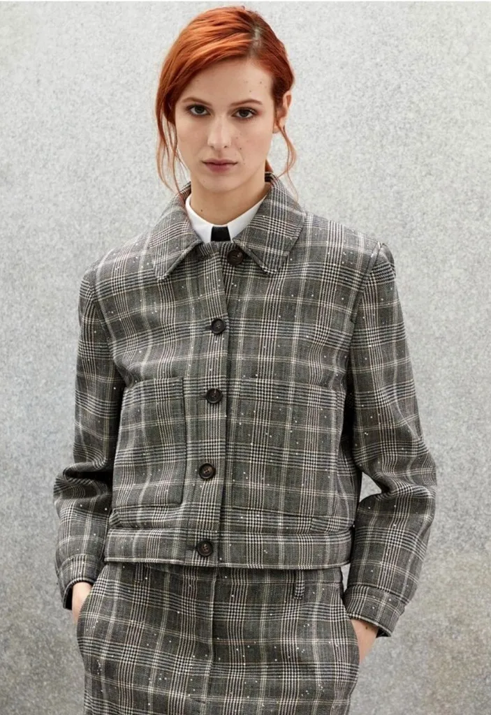 Brunello Cucinelli sparkly sequin embellished prince of wales plaid check jacket - Image 1