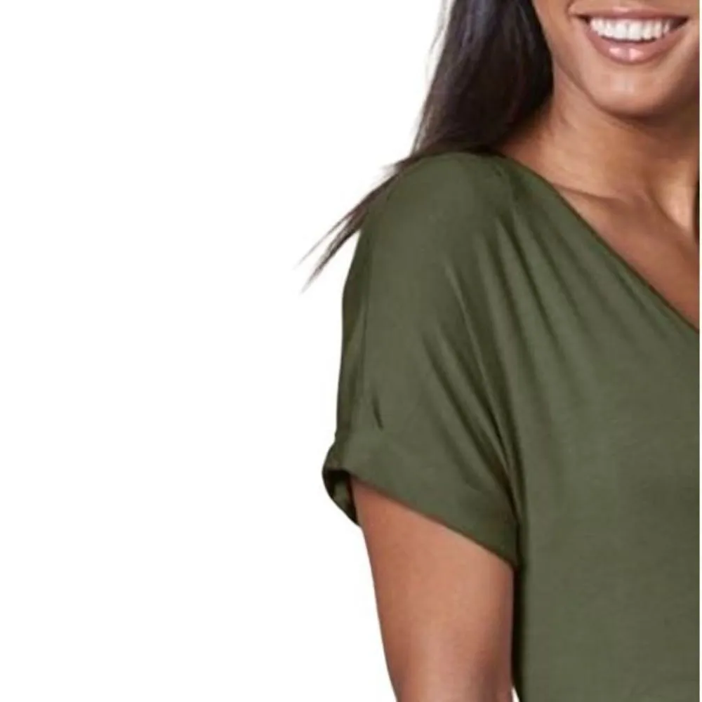 Venus Casual Boho V-Neck Green T-Shirt Dress Jersey Knit 1X Plus‎ Size Cottage - Image 4