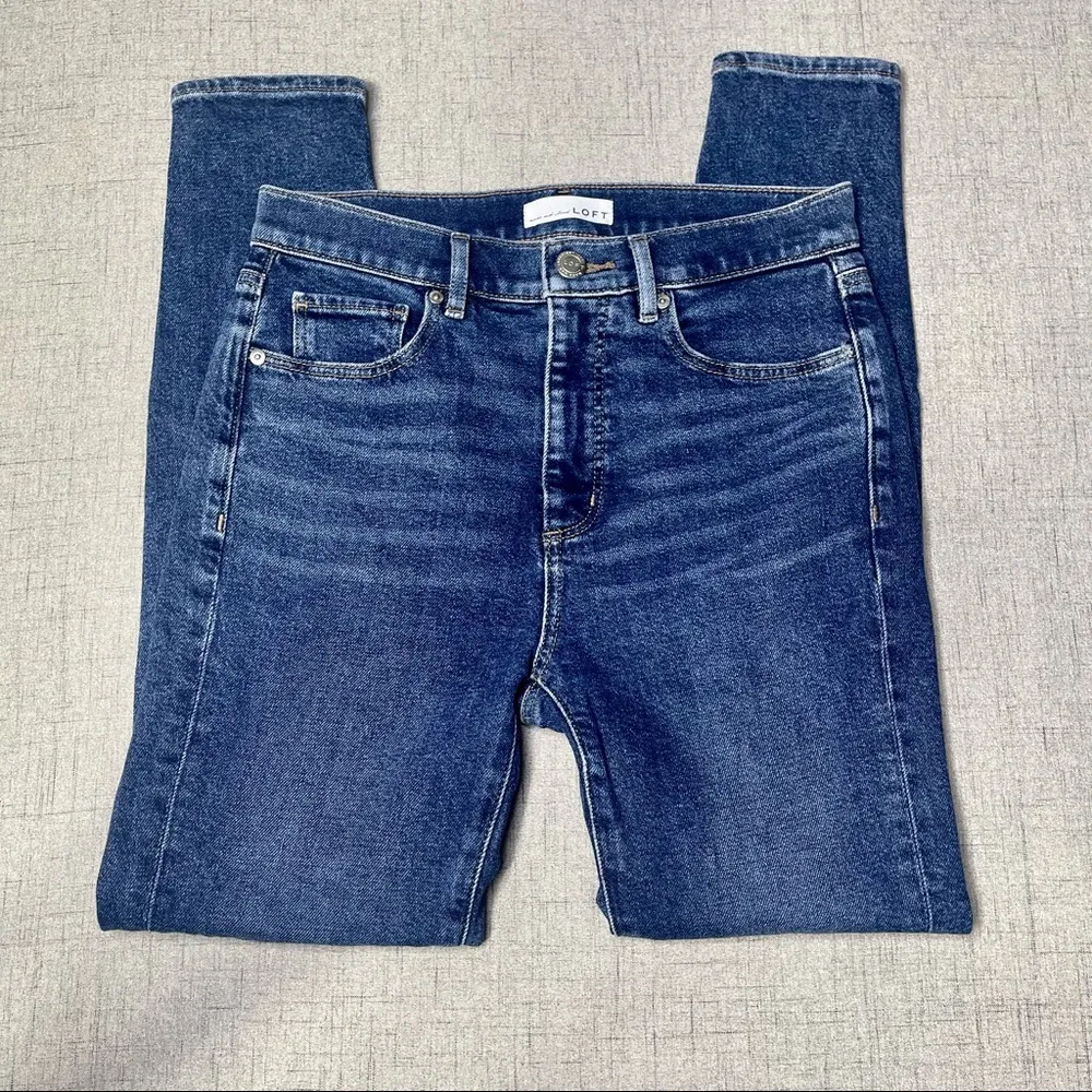 LOFT High Rise Skinny Ankle Jeans in Pure Dark Indigo Size 26 New - Image 7