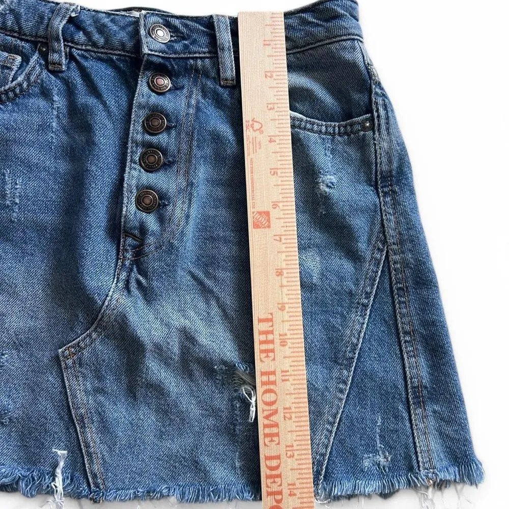 Free People “We the Free” Denim A-Line Distressed Skirt- Size: 27- - Image 6