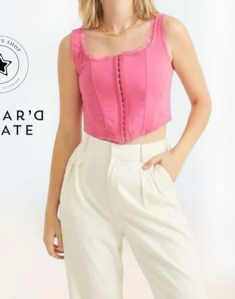 Women's Altar’d State Hot Pink Corset Top with Shimmer Lace Neckline size M - Image 3