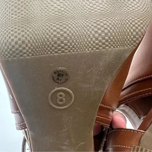 Liz‎ Claiborne Peek Toe Genesis Shoes Open Toe With Buckle Women’s Size 8 Cognac - Image 6